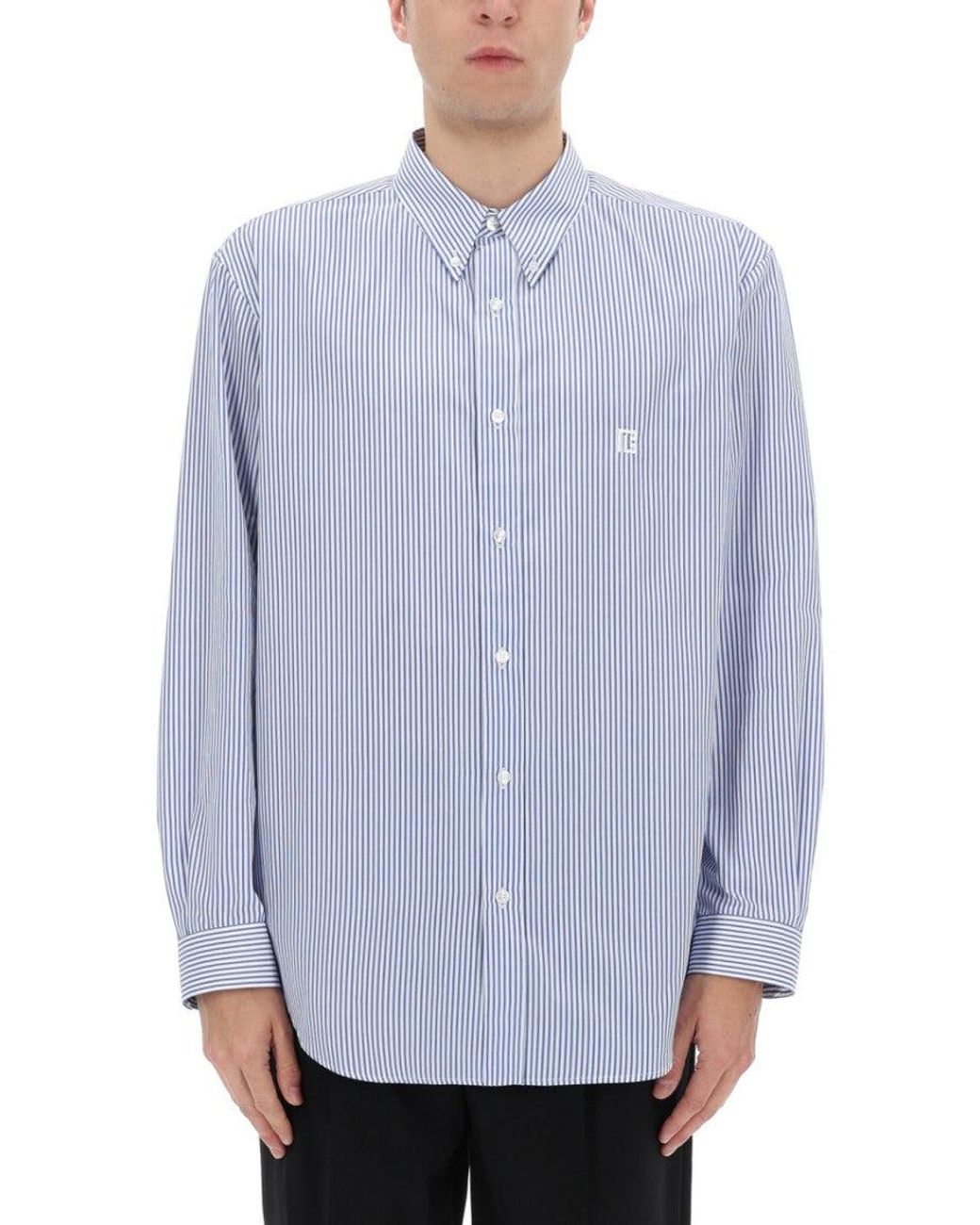 Balmain Blue Logo Shirt Cotton for men