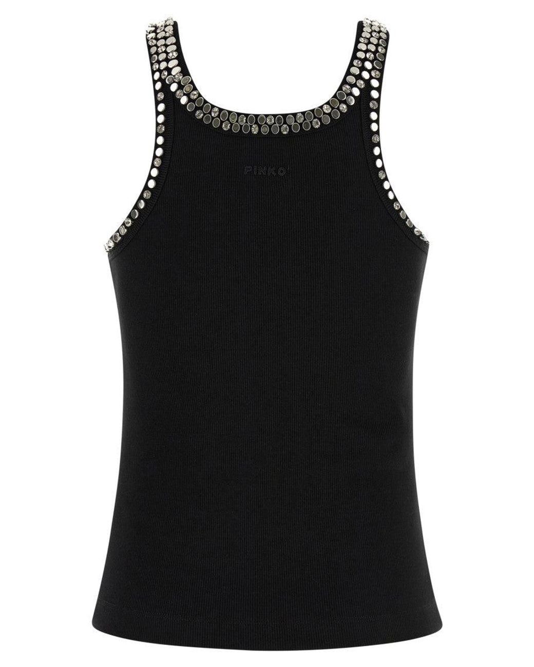 Pinko Black Round Neck Rhinestone Top