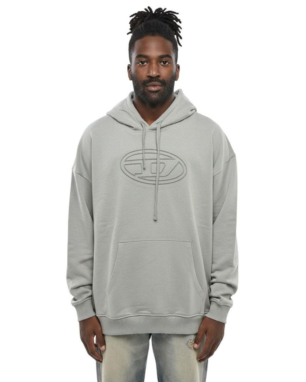 DIESEL Gray Relaxed Logo Hoodie for men