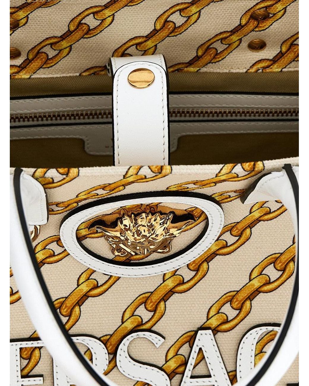 Versace Metallic Chain Stripes La Medusa Small Tote