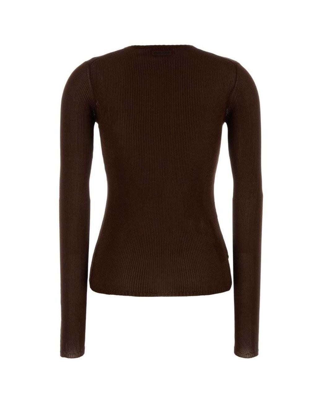 Miu Miu Brown Knitted V Neck Sweater