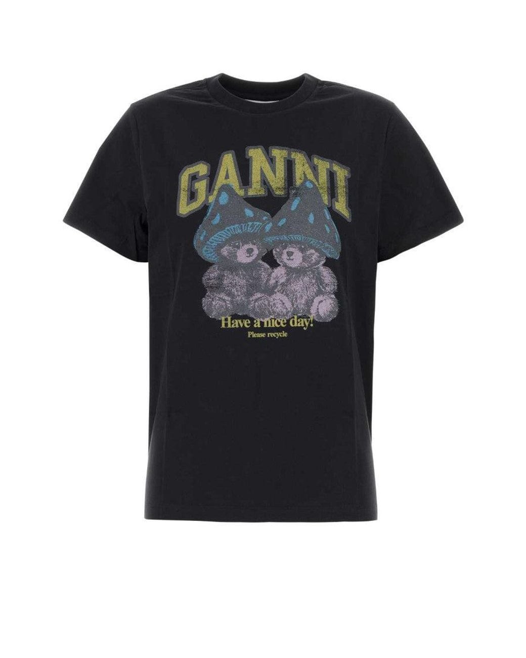 Ganni Black Graphic Crew Neck T-Shirt
