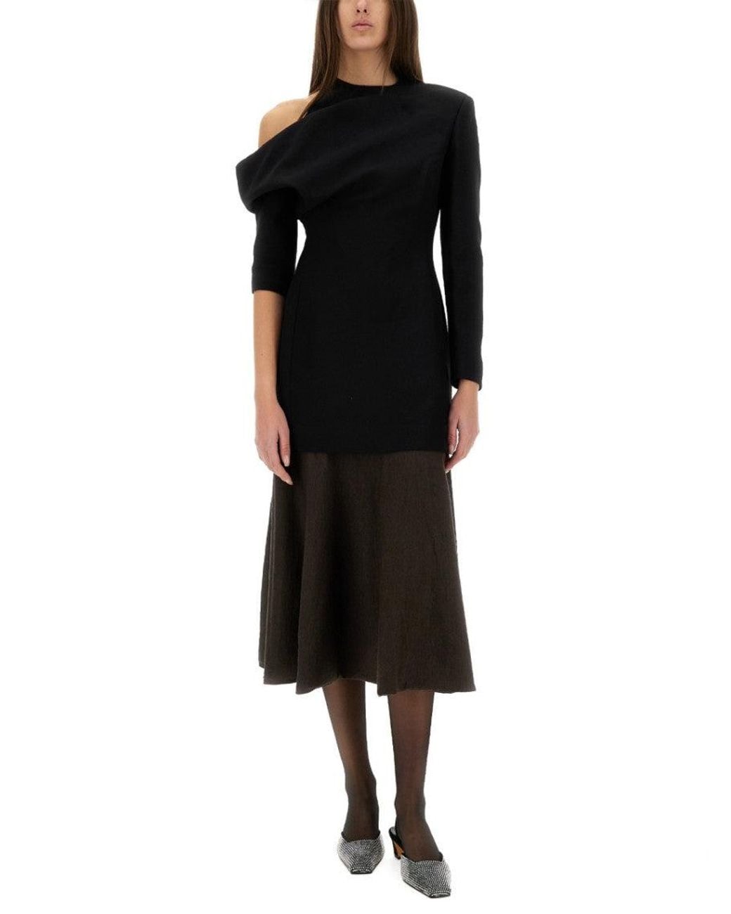 Khaite Black Solid Midi Skirt