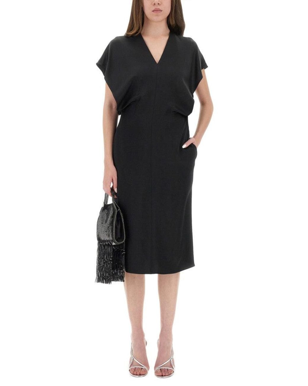 Stella McCartney Black V Neck Midi Dress