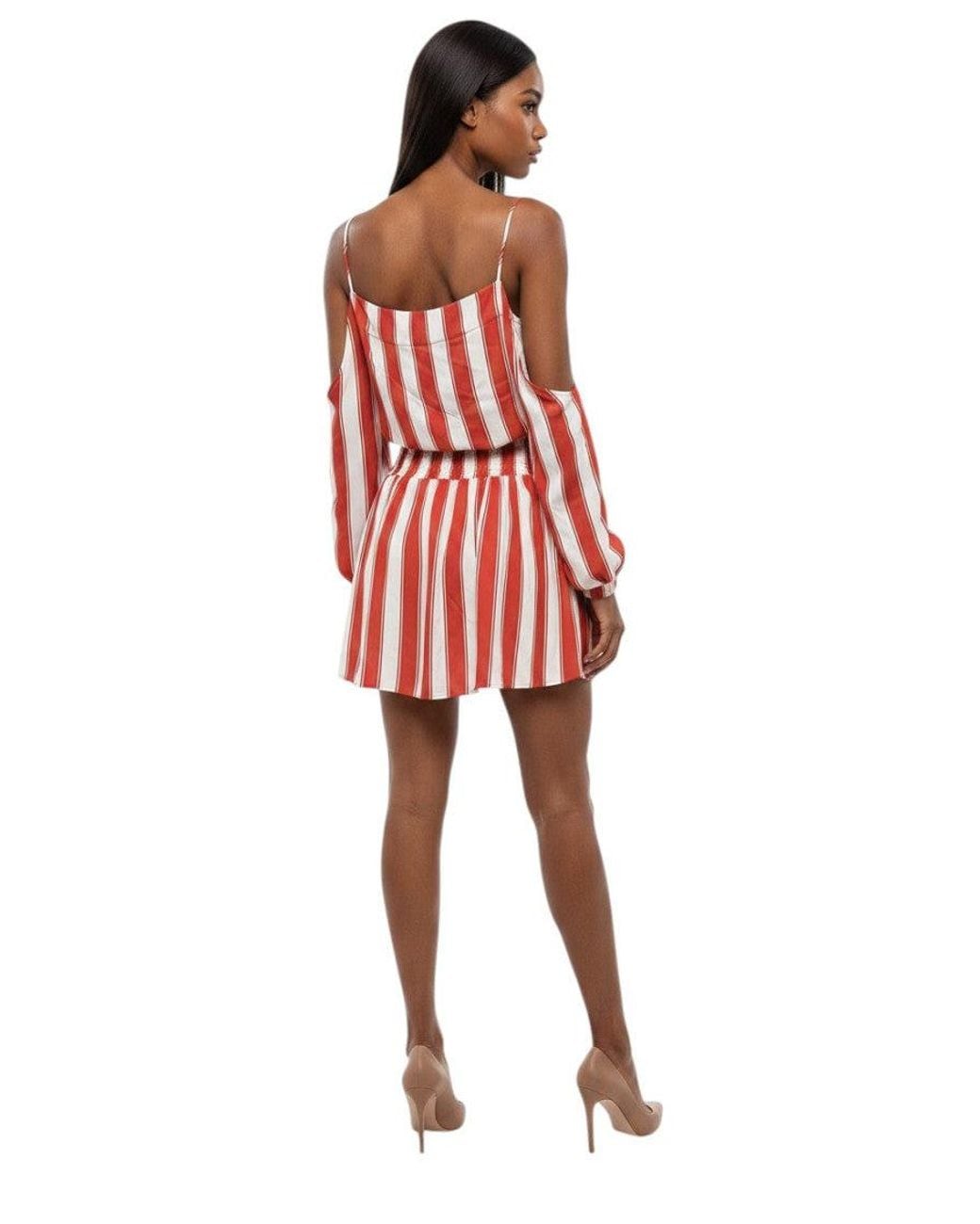 Balmain Red Stripes Sweet Heart Neck Dress
