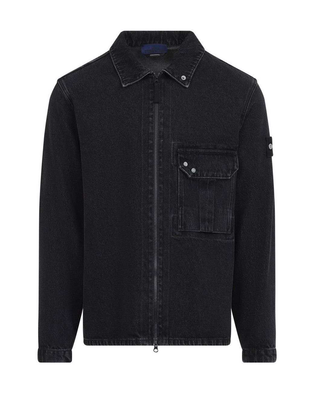 Stone Island Blue Regular Shirt Jacket for men