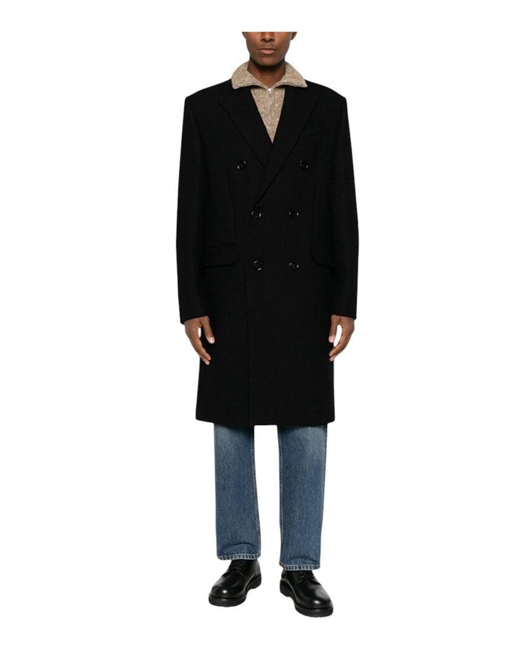 AMI Black Double Breasted Coat for men