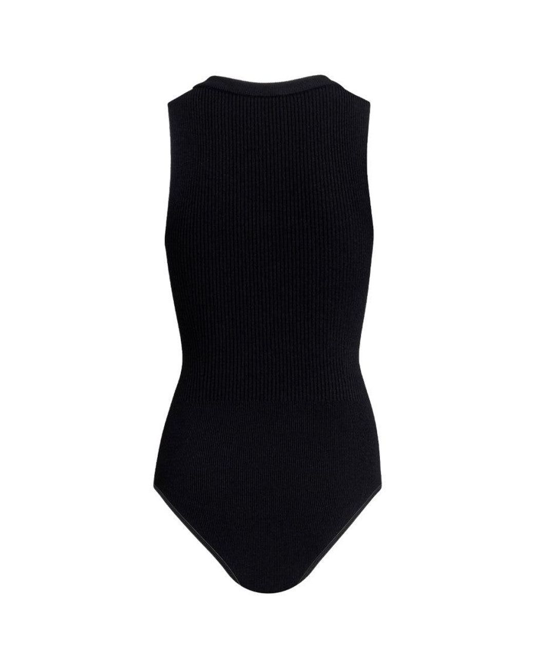 Alaïa Blue Sleeveless Ribbed Knit Bodysuit