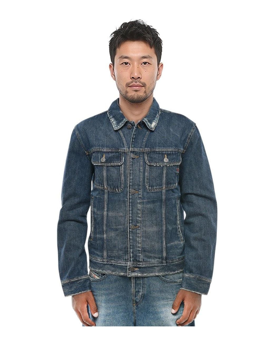 DIESEL Blue Distressed Denim Jacket for men