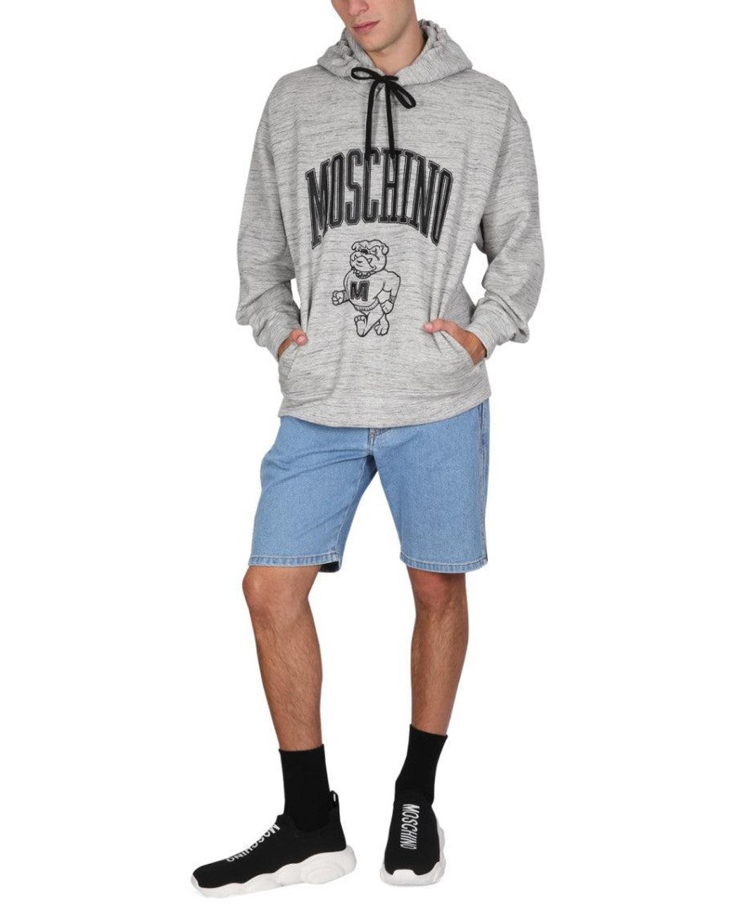 Moschino Gray Logo Hood Sweatshirts for men