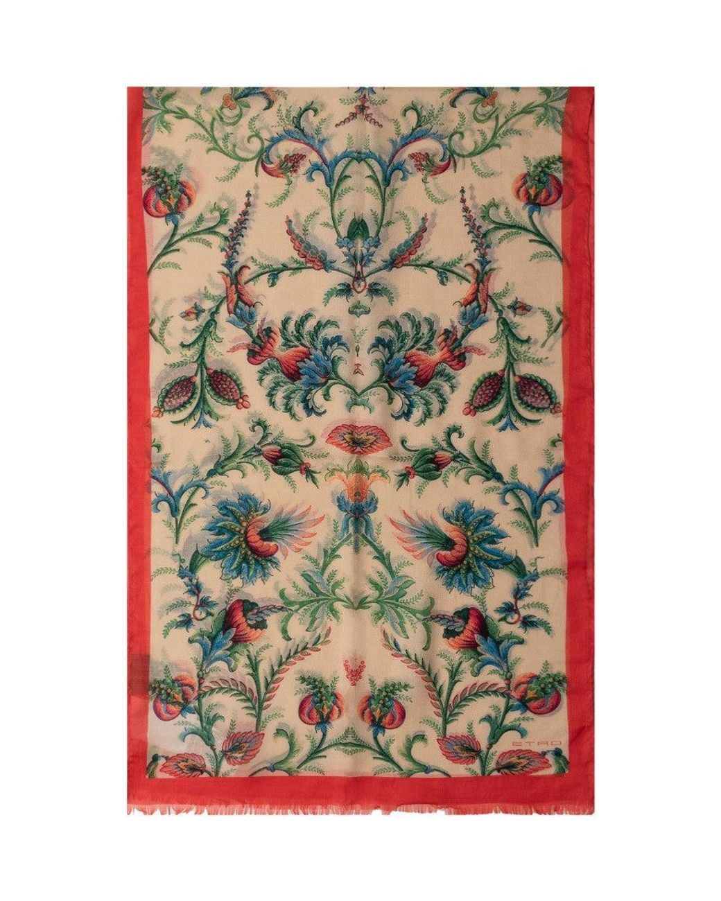 Etro Green Cream Ornamental Floral Scarf