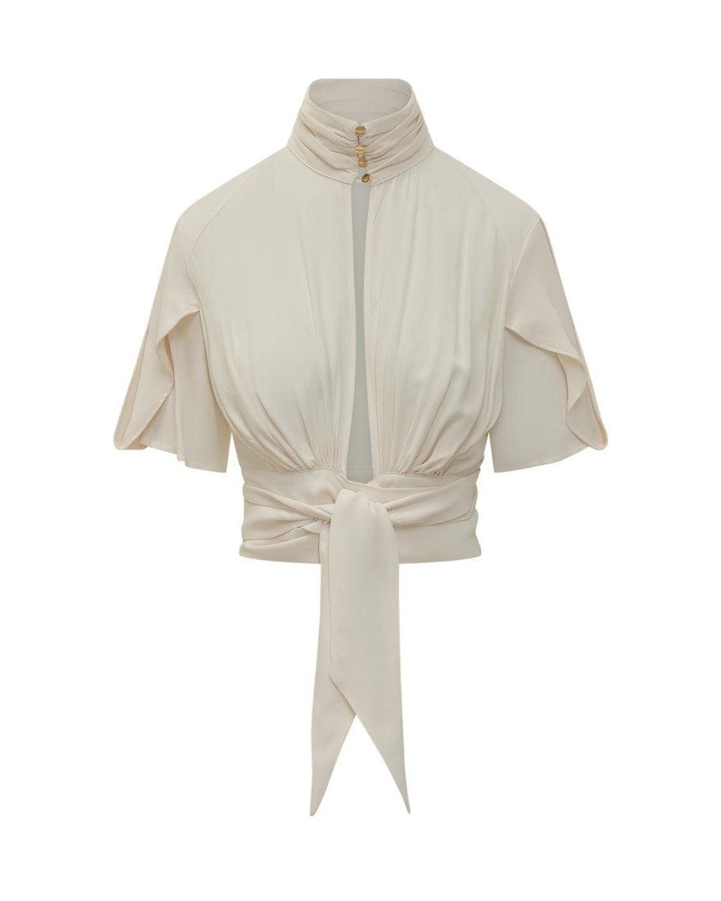 Elisabetta Franchi White Solid Mandarin Collar Top