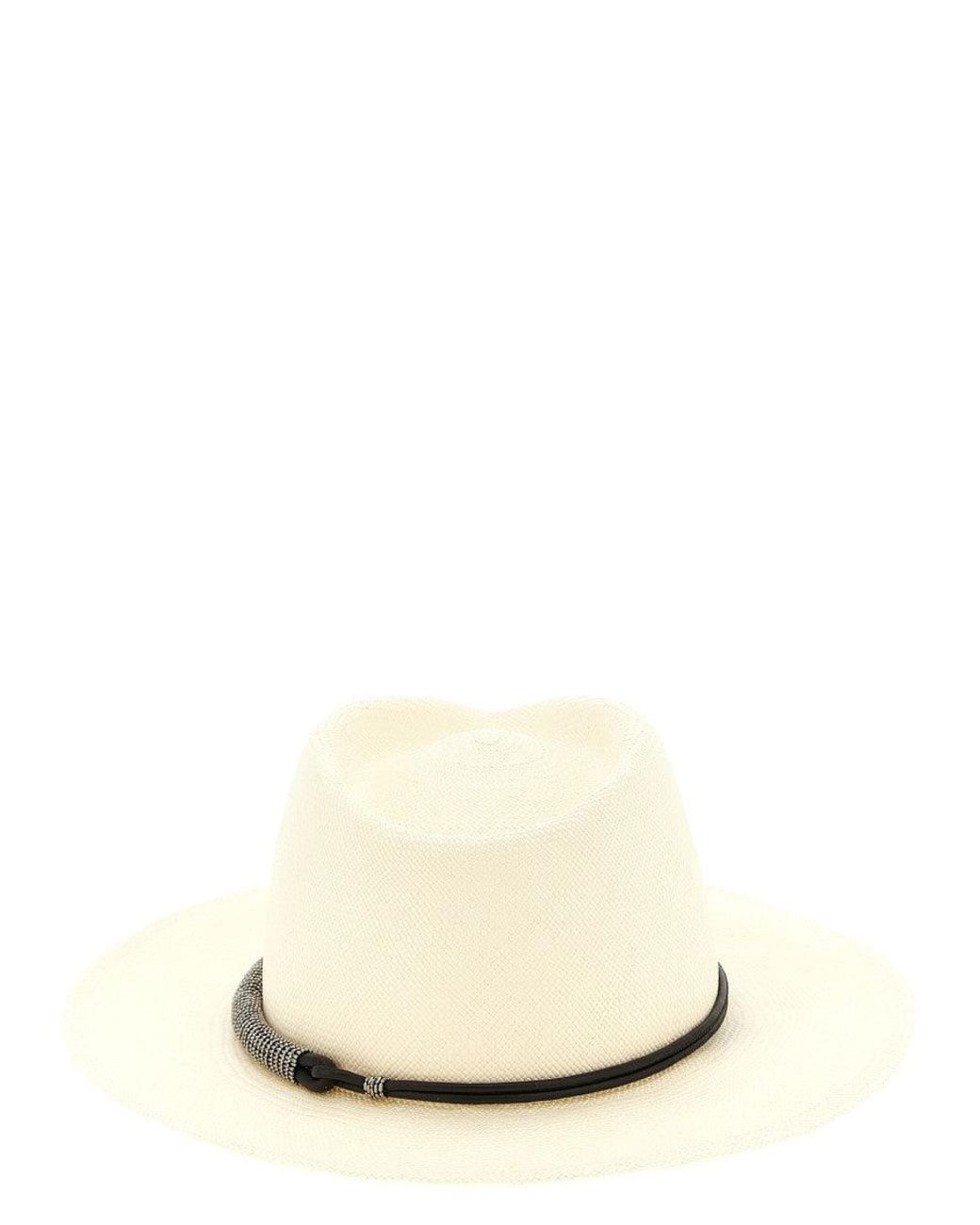 Brunello Cucinelli White Monile Textured Fedora Hat