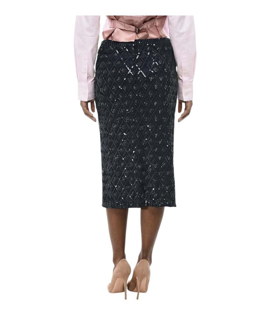 P.A.R.O.S.H. Black Embellished Midi Skirt