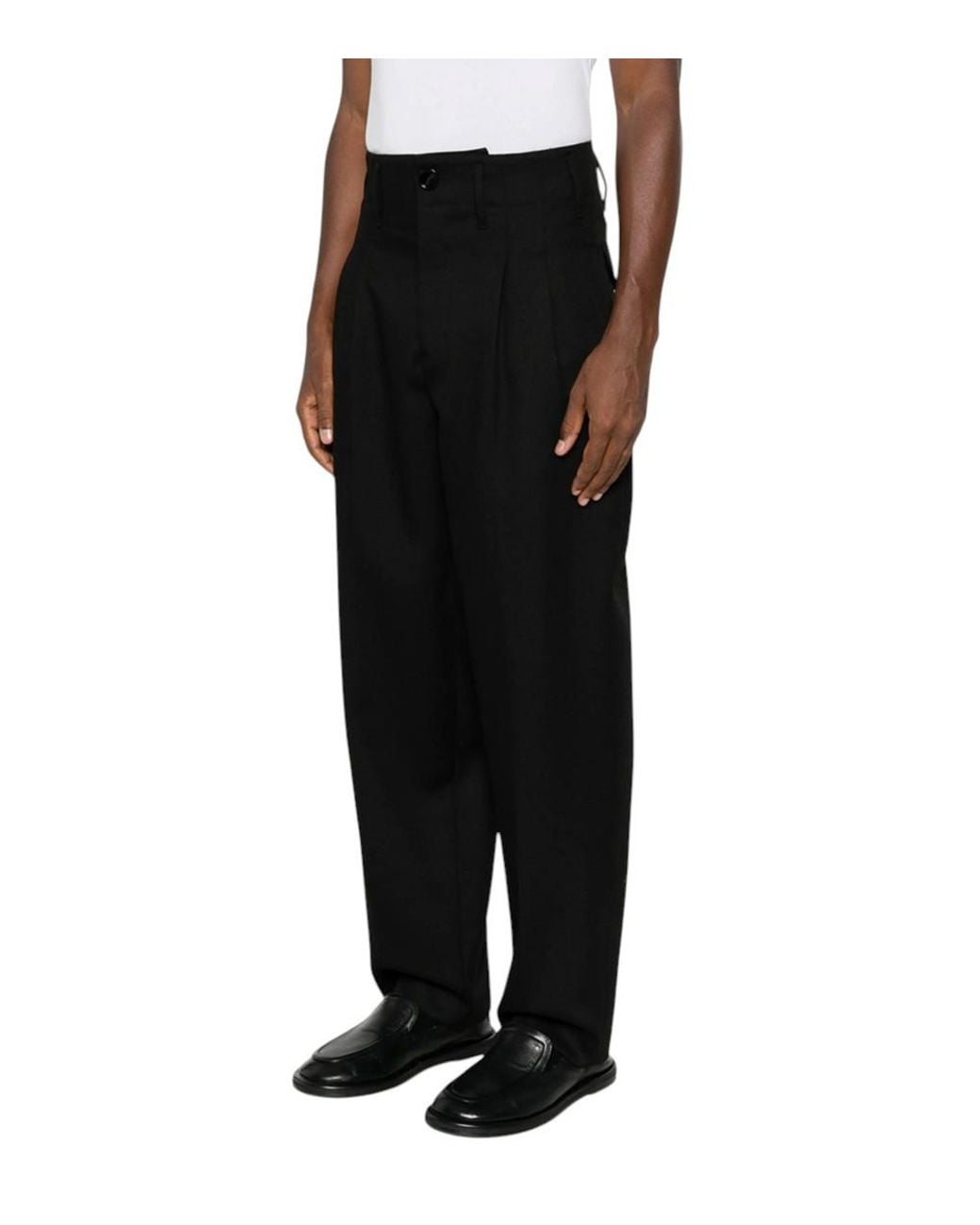 AMI Black Solid Pleated Trousers for men