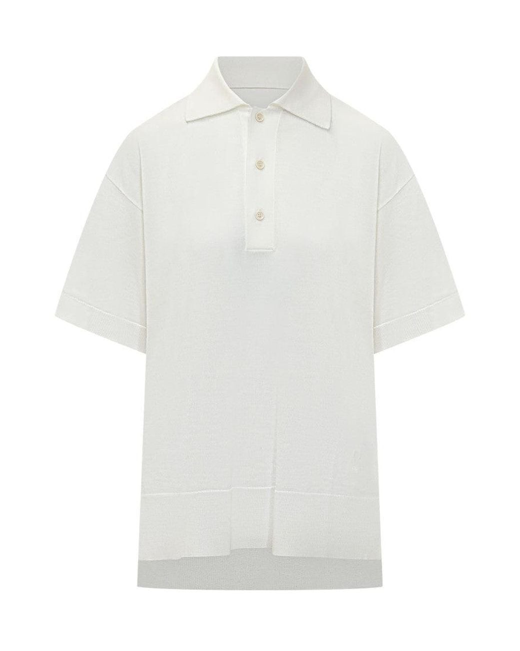 AMI White Solid Shirt Collar Polo