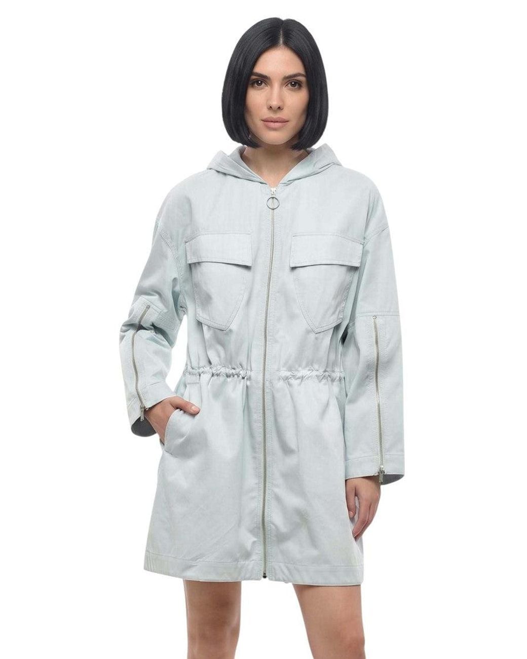 Stella McCartney Gray Solid Hood Trench Coat