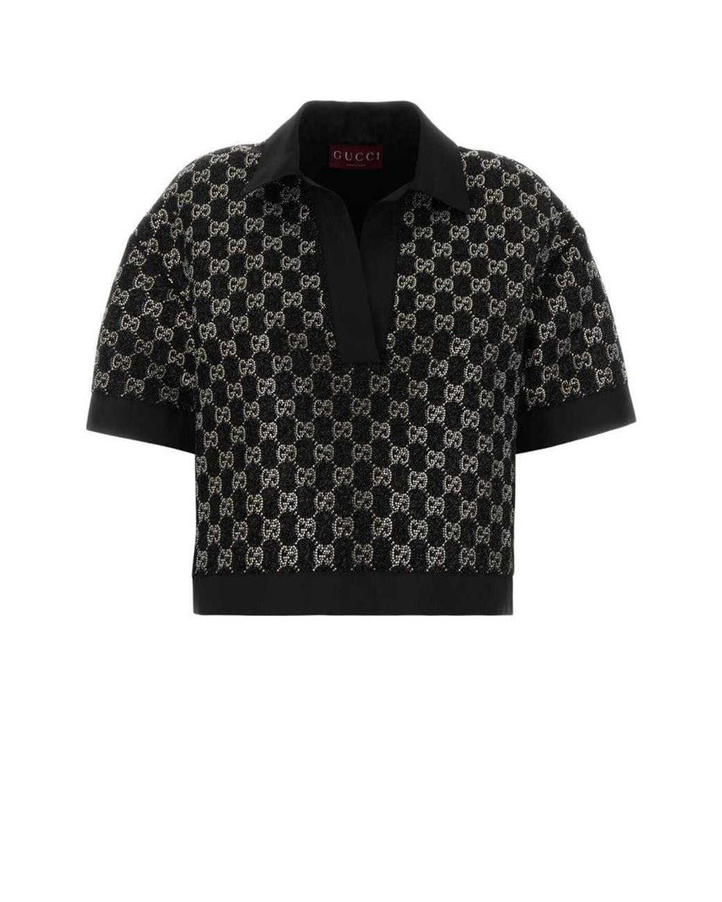 Gucci Black Logo Shirt Collar Top
