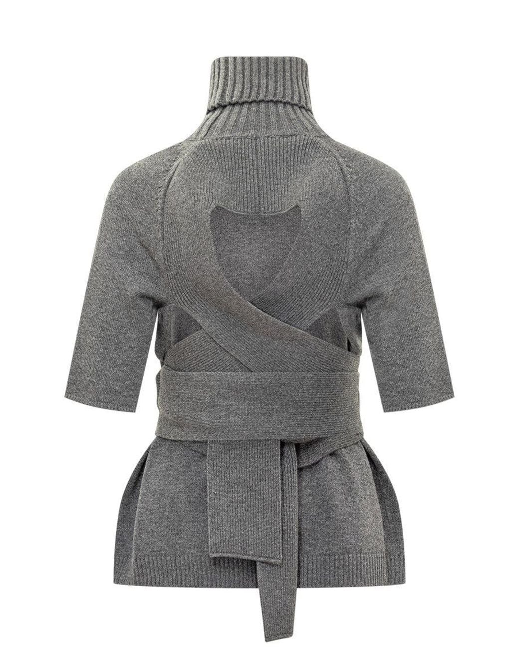 Lanvin Gray Sleeve-Cut Sweater With Belt