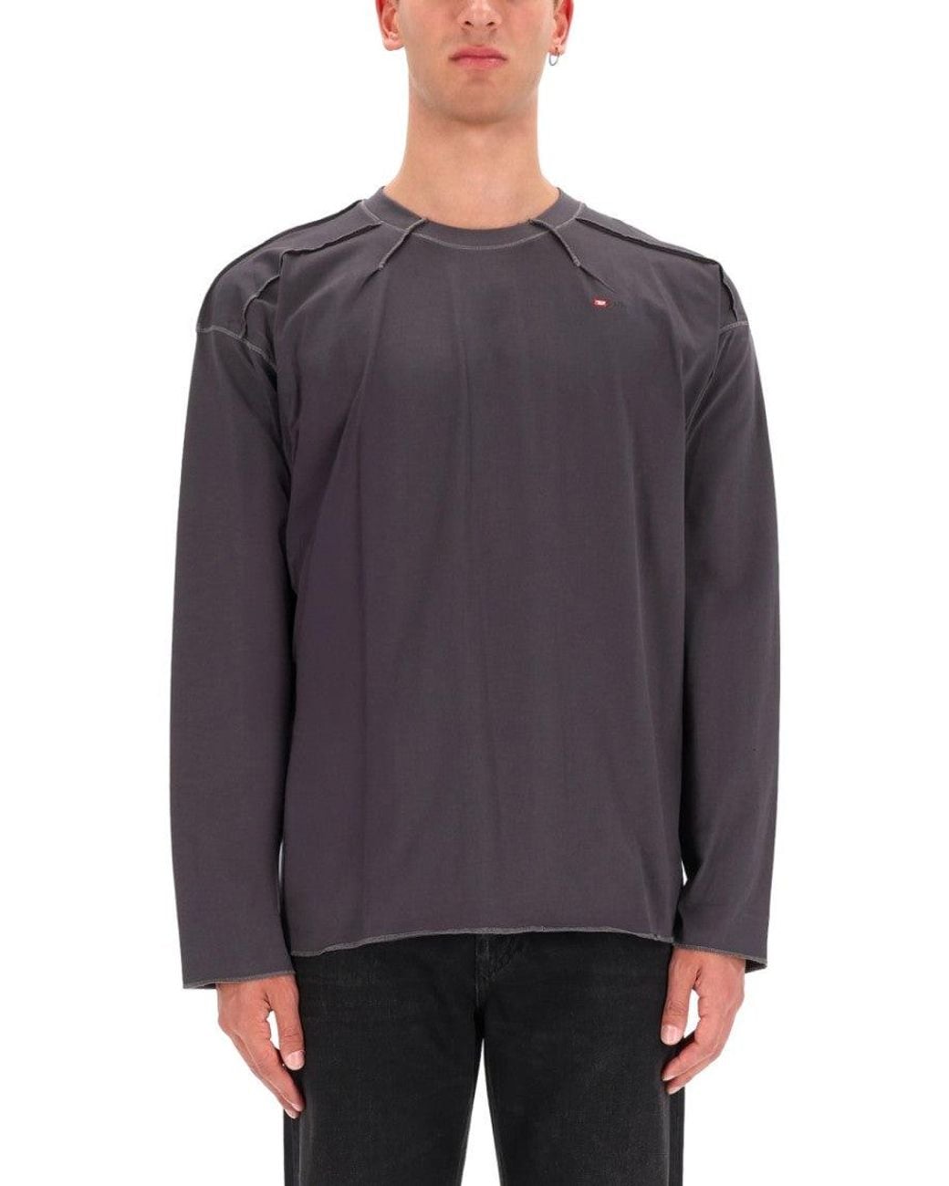 DIESEL Gray Solid Crew Neck T-Shirt for men