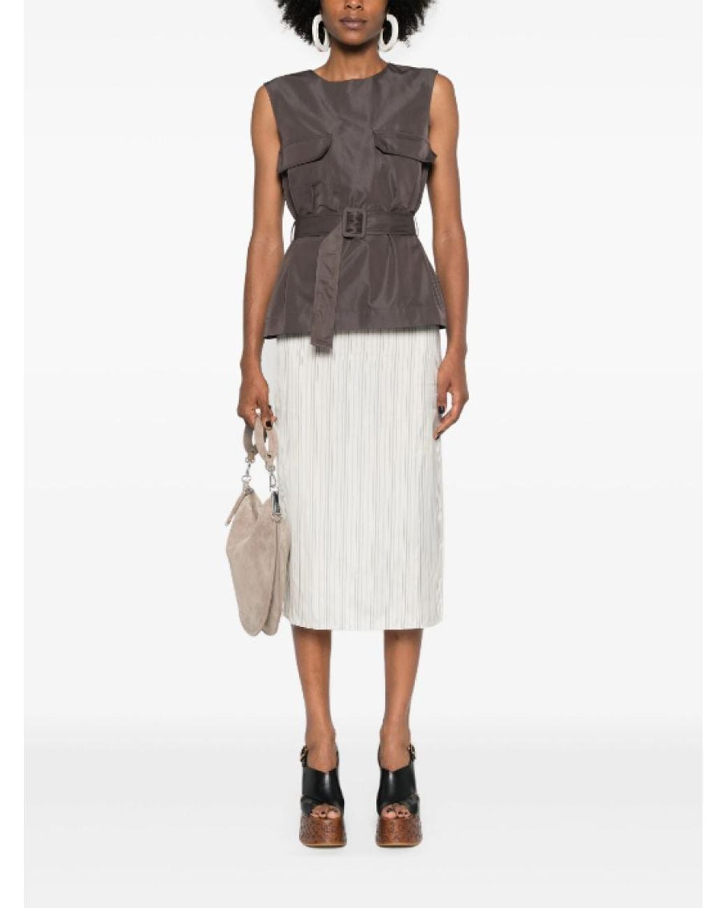P.A.R.O.S.H. Gray Sleeveless Belted Top