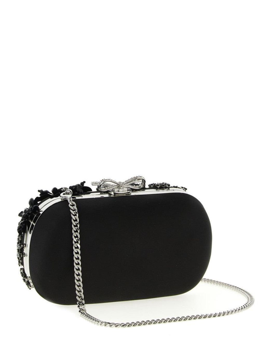 Self-Portrait Black Floral Crystal Clutch