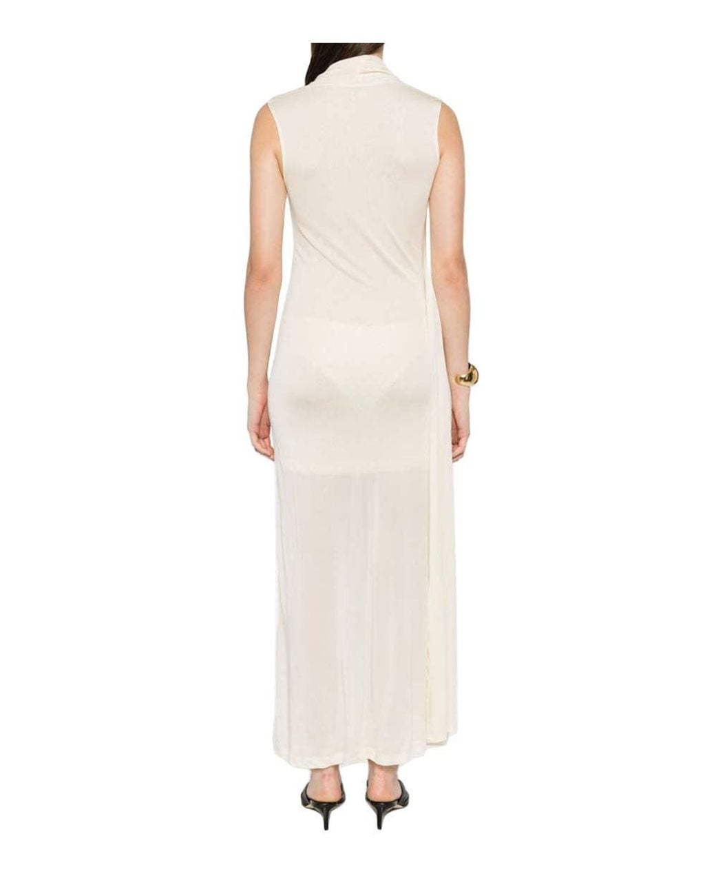 Totême White V-Neck Overlapped Scarf Dress