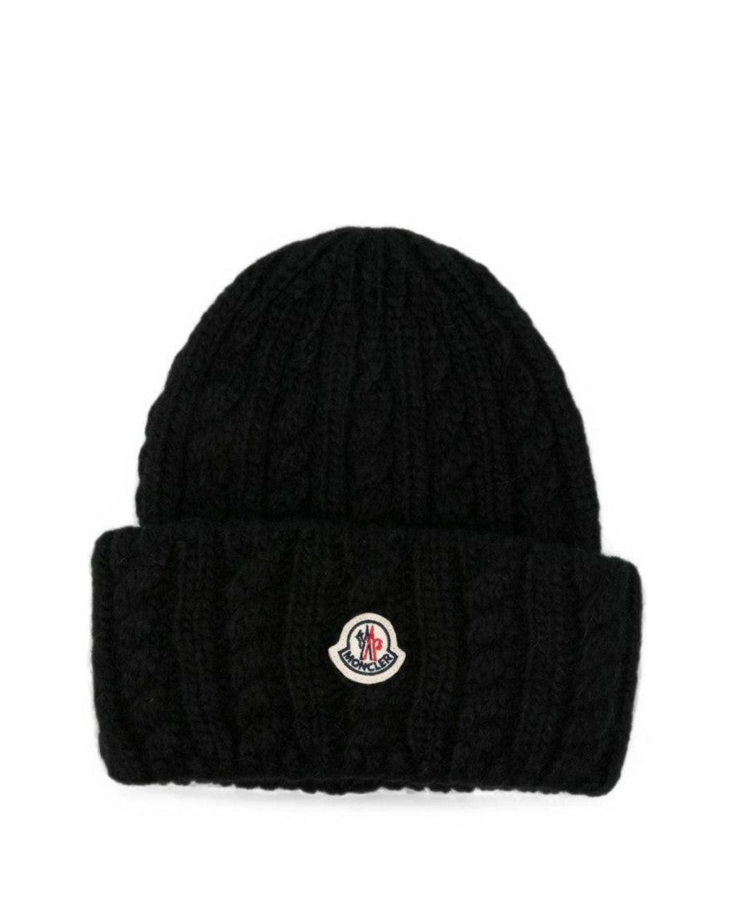 Moncler Black Knitted Beanie Cap