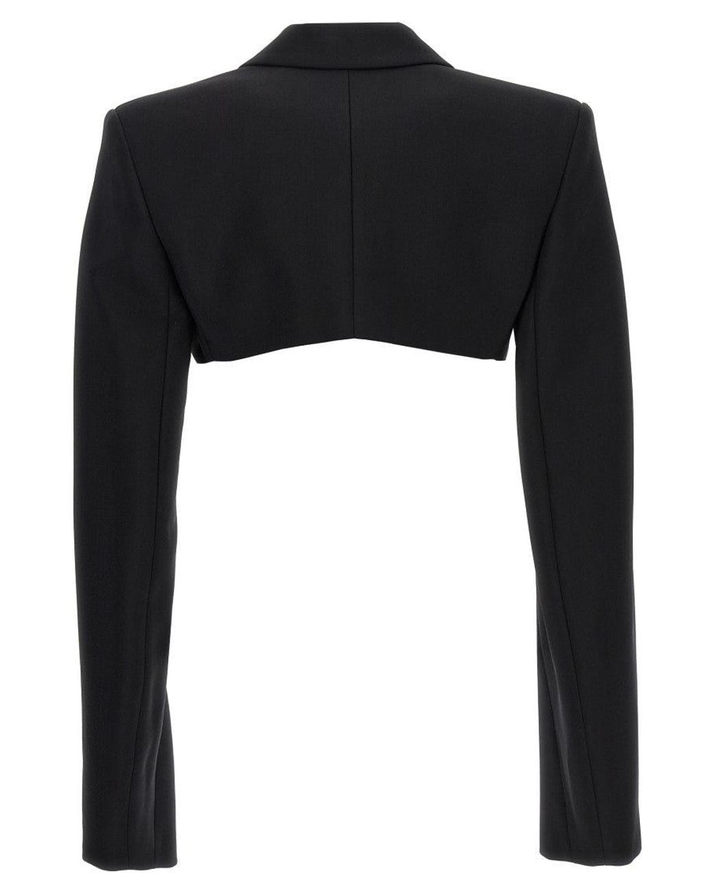 Mugler Black Cropped Jacket With Padded Shoulders Jackets