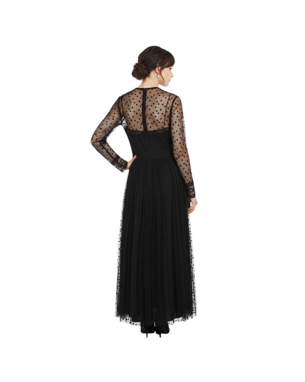 Alberta Ferretti Black Polka Dot Round Neck Midi Dress