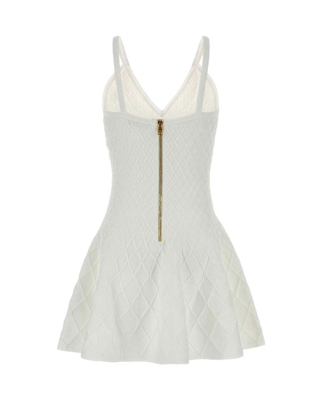Balmain White Textured V Neck Mini Dress