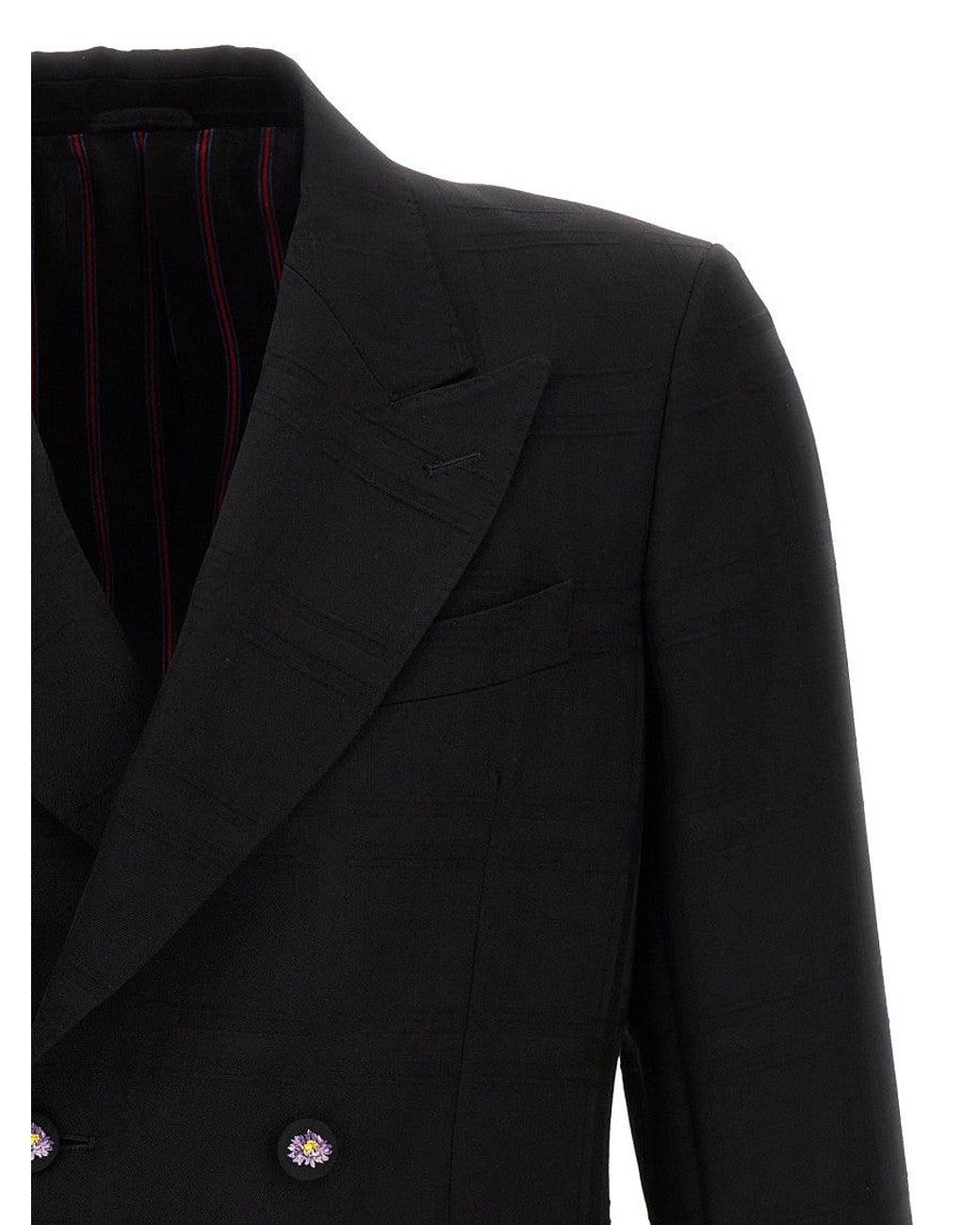 Etro Black Check Double-Breasted Blazer for men