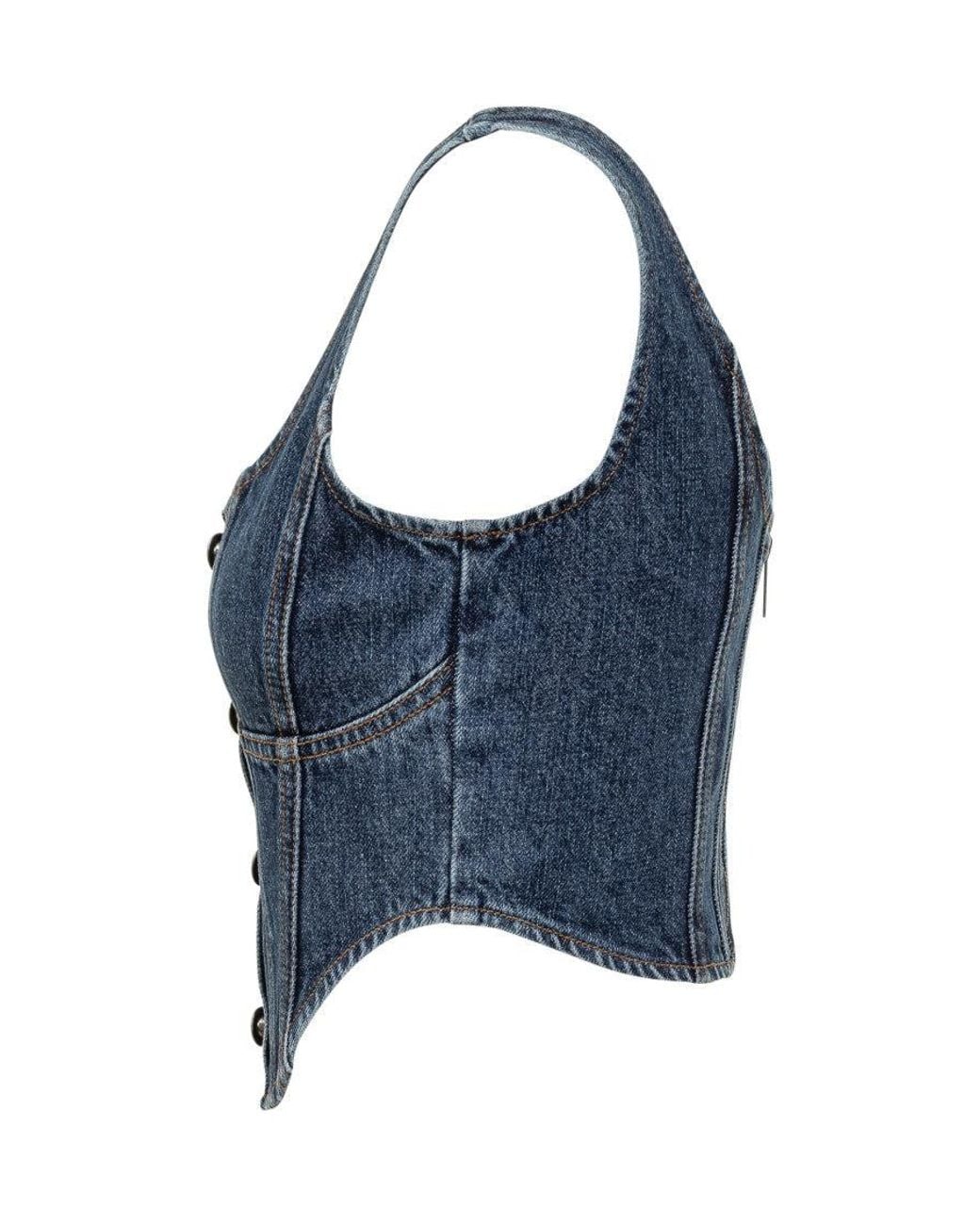 Self-Portrait Blue Solid Scoop Neck Top