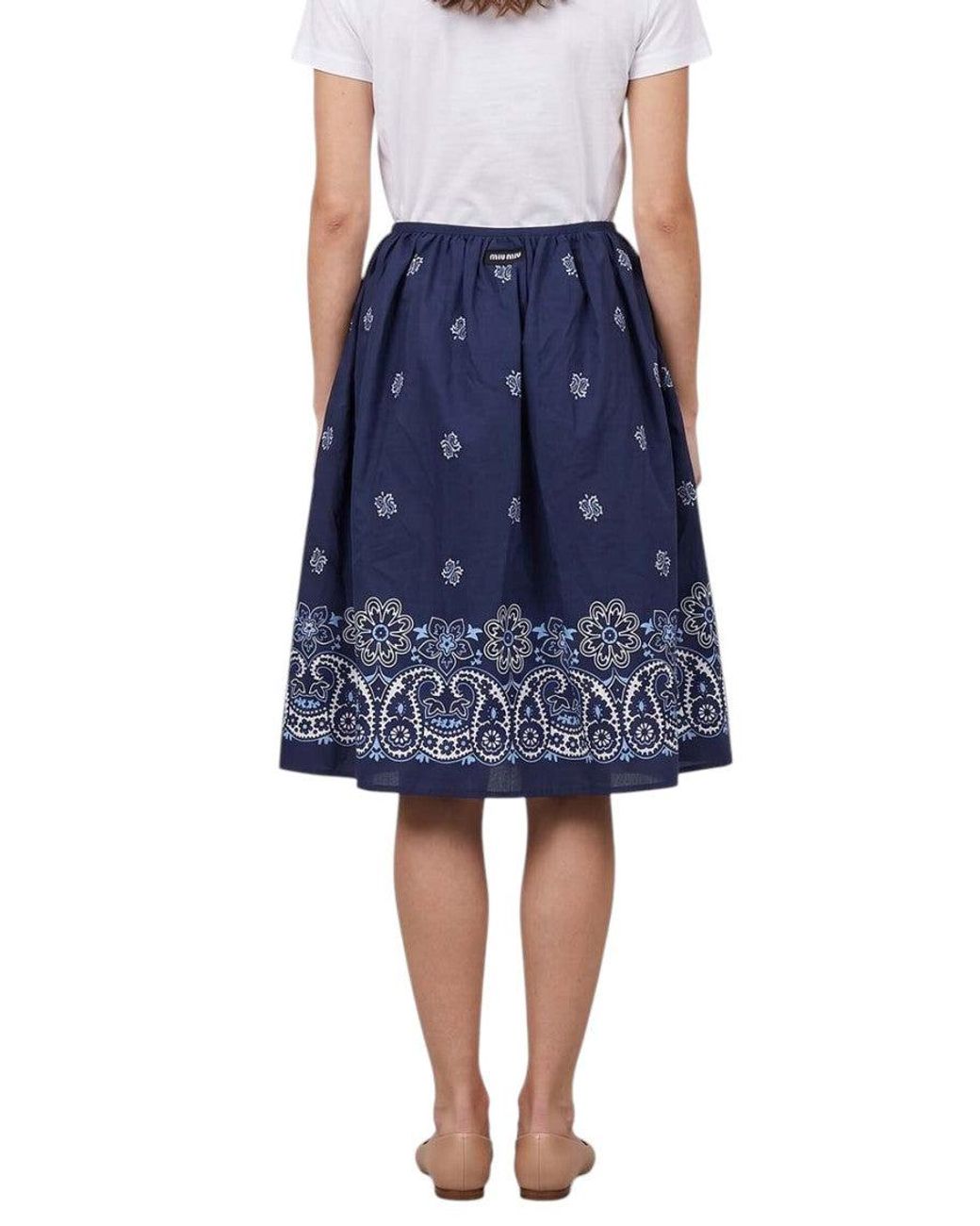 Miu Miu Blue Printed Knee Length Skirt