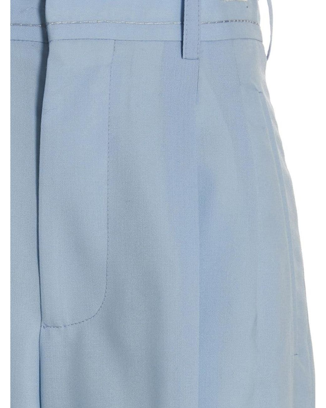 Marni Blue Front Pleat Wool Trousers