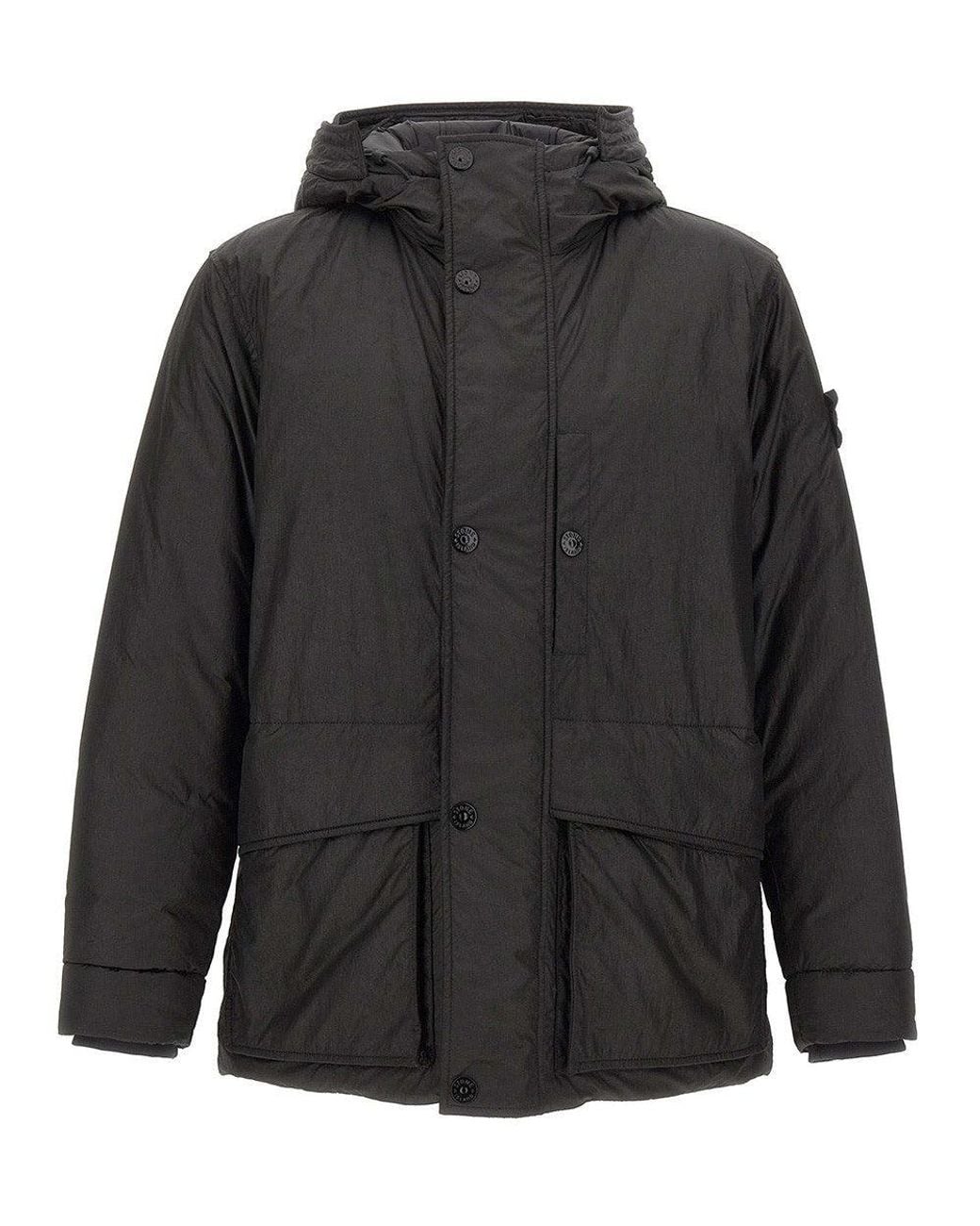 Stone Island Black Hooded Parka Jacket for men