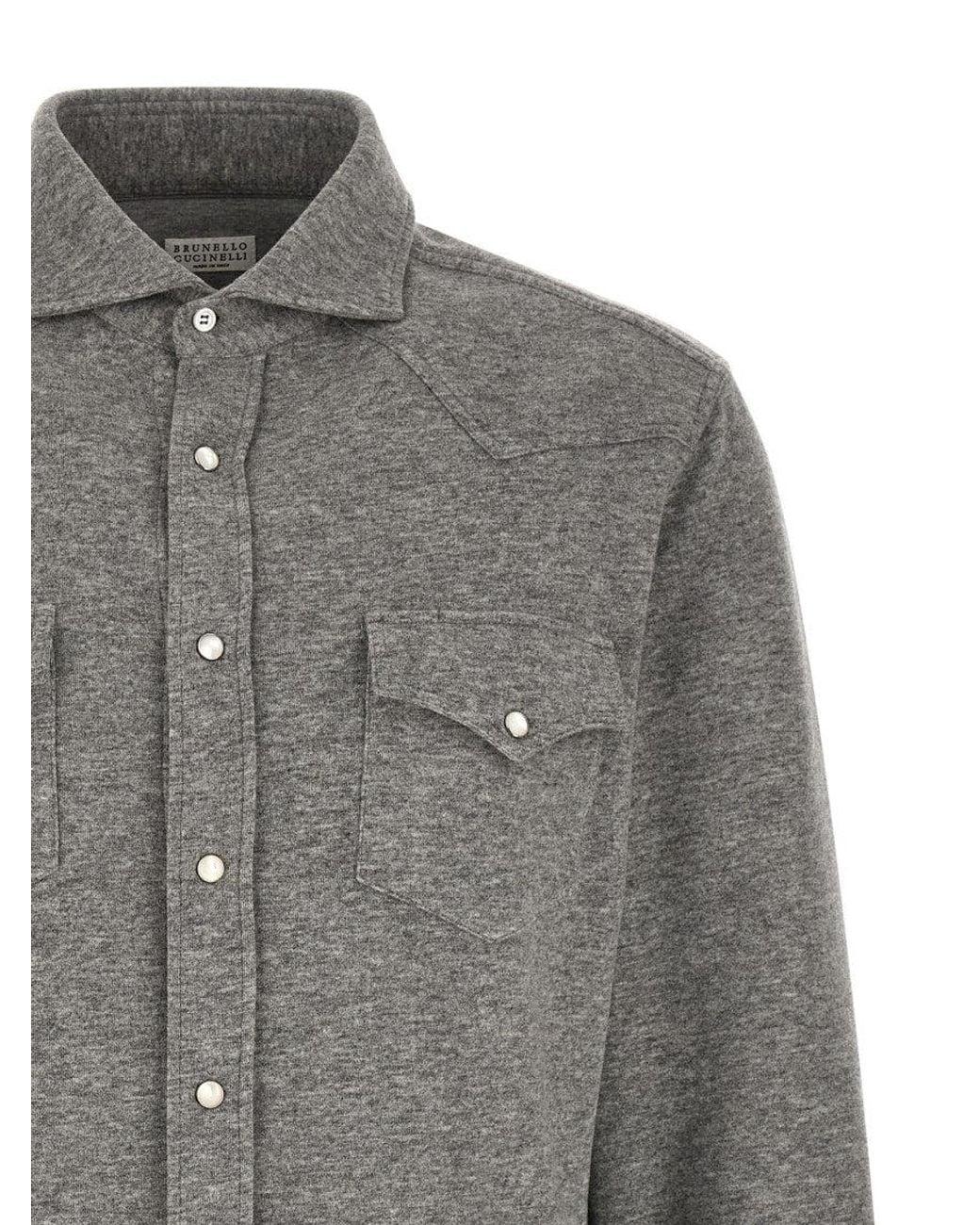 Brunello Cucinelli Gray Brunello Cucinelli Cashmere-Cotton Mélange Shirt for men
