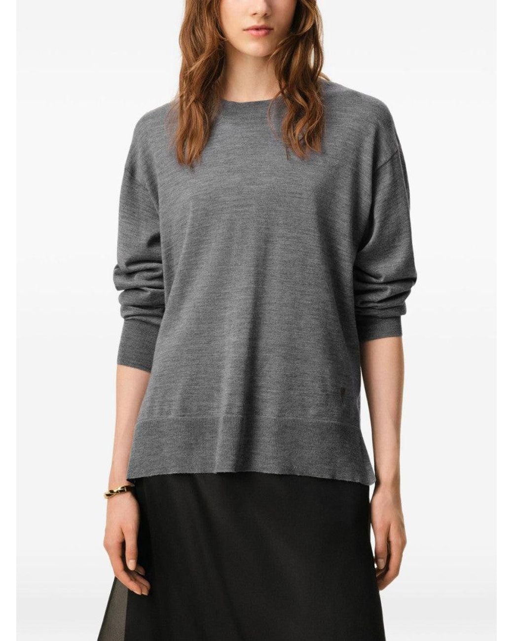 AMI Gray Crew Neck Logo Sweater for men
