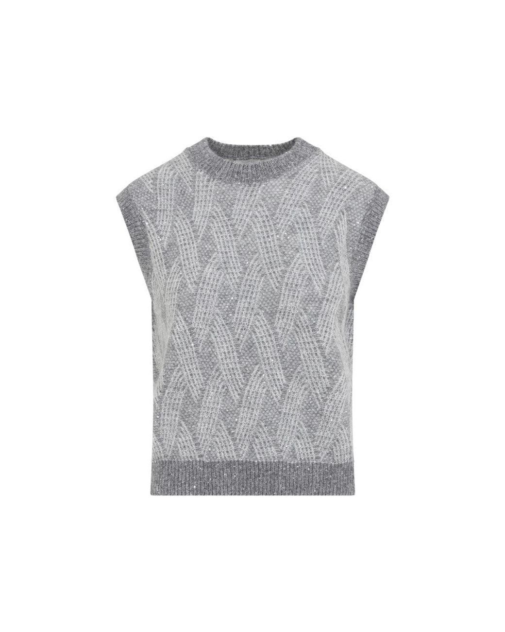Peserico Gray Knitted Mock Collar Sweater
