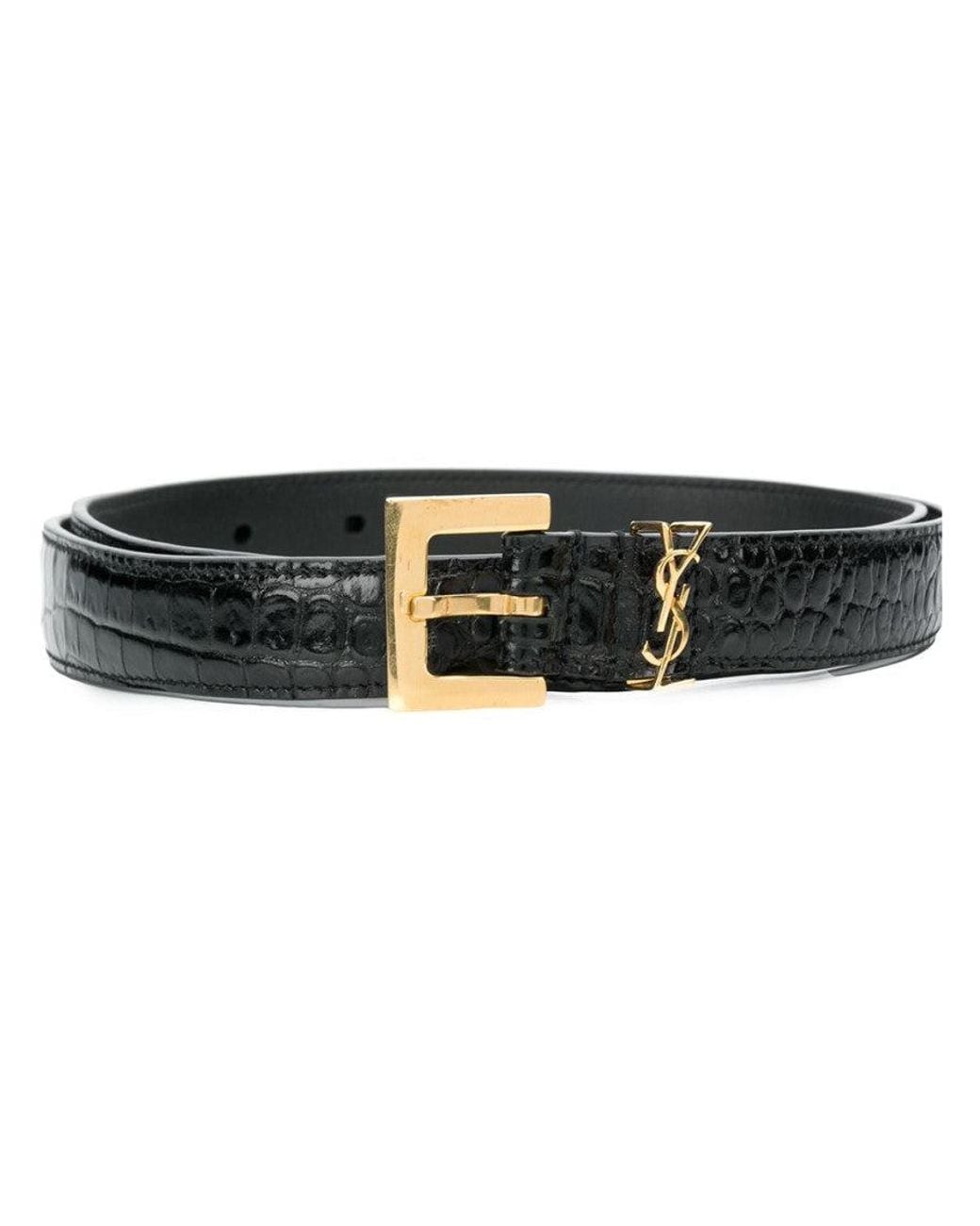 Saint Laurent Black Cassandre Leather Belt