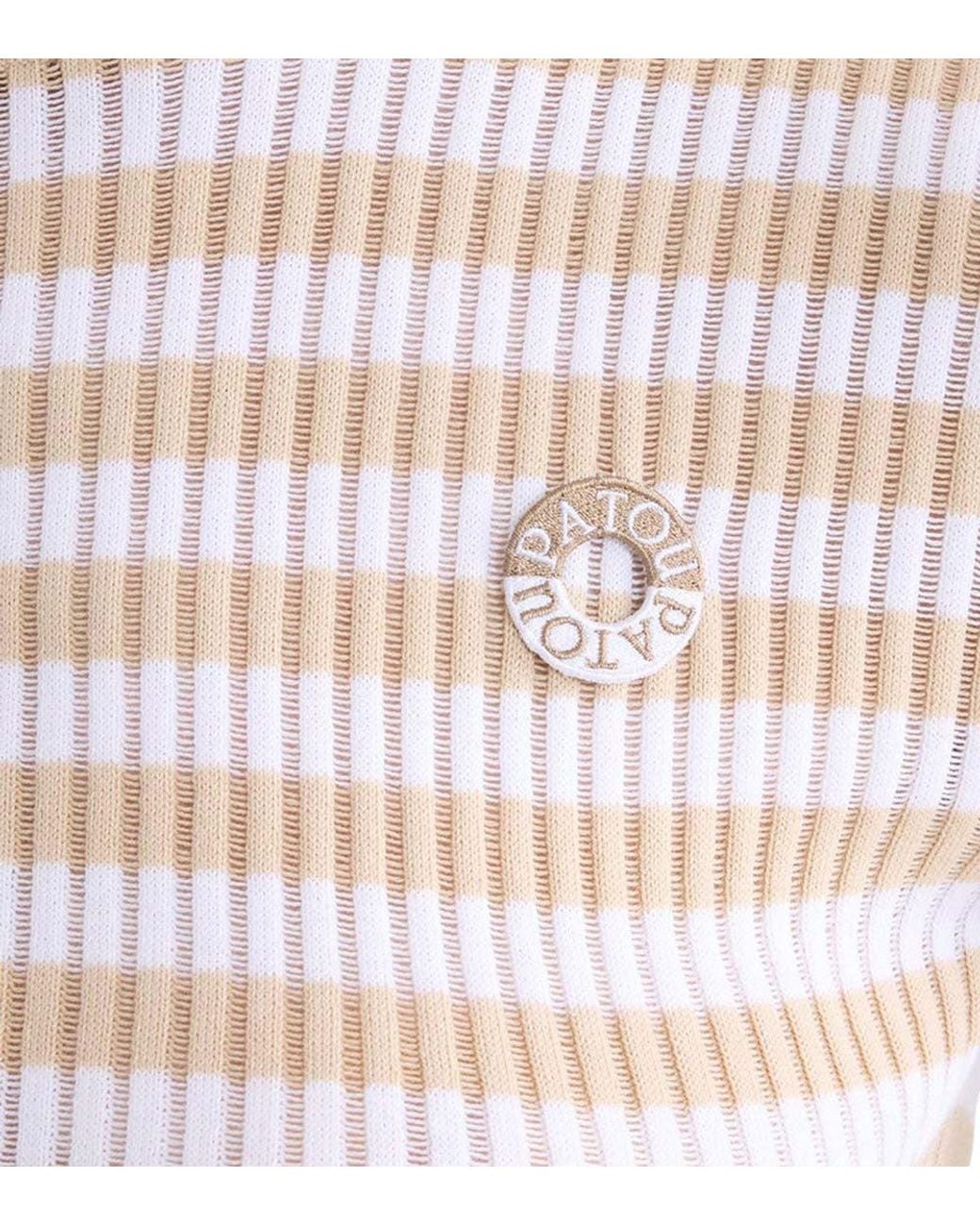 Patou White Stripes Mock Collar T-Shirt