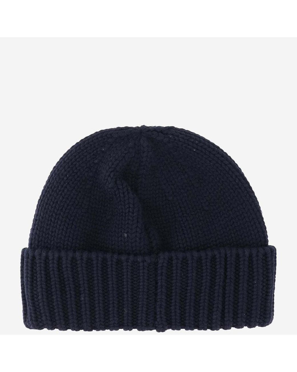 Woolrich Blue Wool Beanie With Logo for men