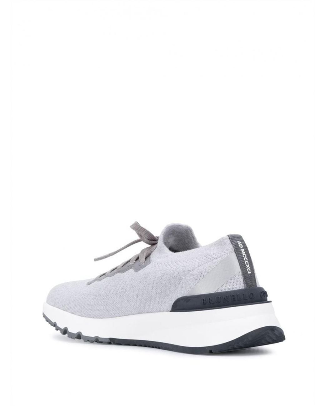 Brunello Cucinelli White Knitted Cotton Sneakers for men