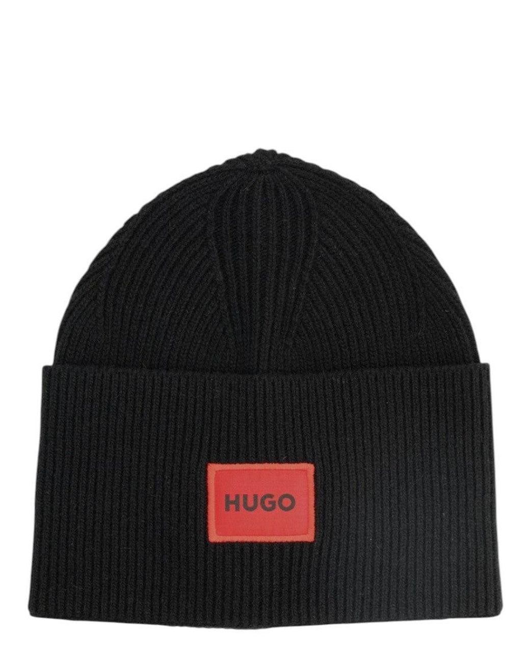 HUGO Black Logo Beanie Cap for men