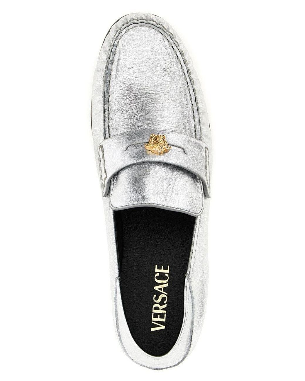 Versace White La Medusa Metal-Embellished Laminated Nappa Loafer
