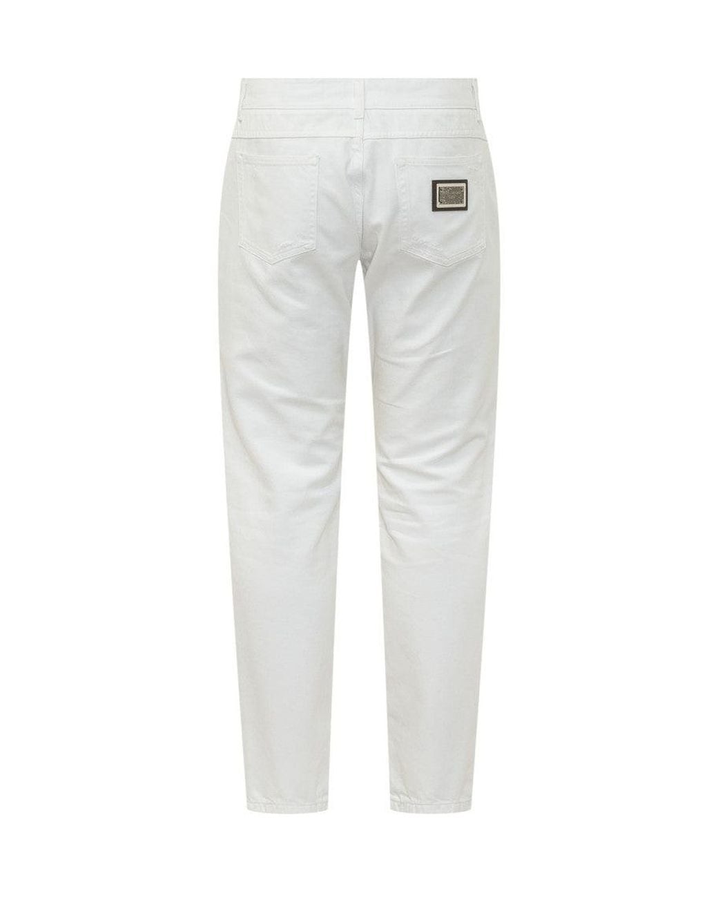 Dolce & Gabbana White Flat Front Trousers for men