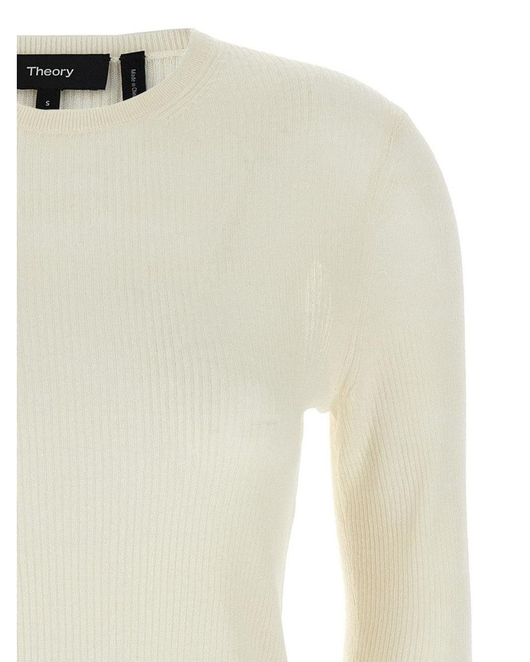 Theory Natural Ribbed Viscose Linen Blend Sweater