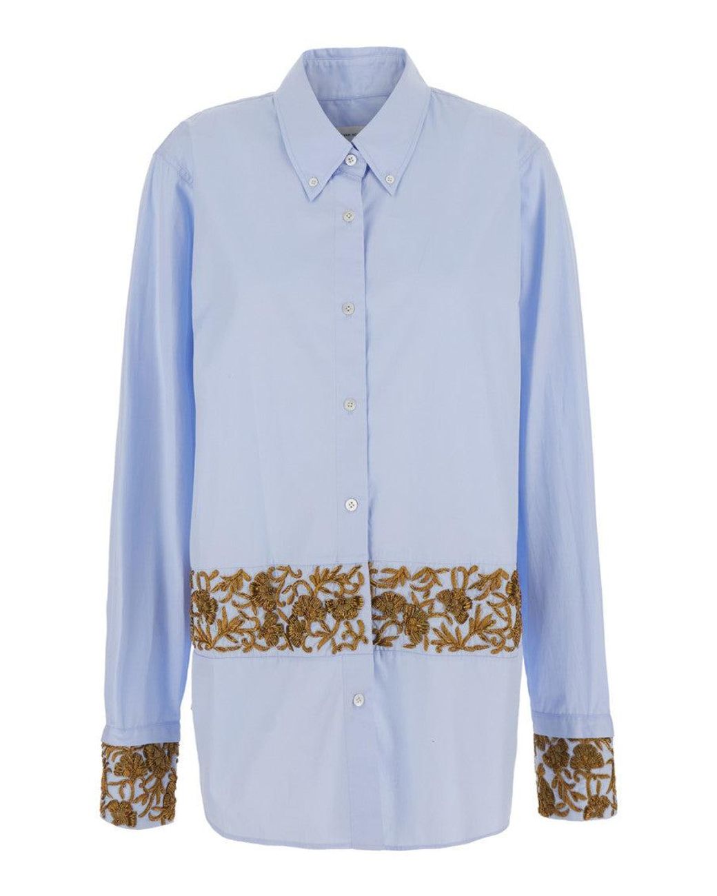 Dries Van Noten Blue Regular Embroidered Shirt