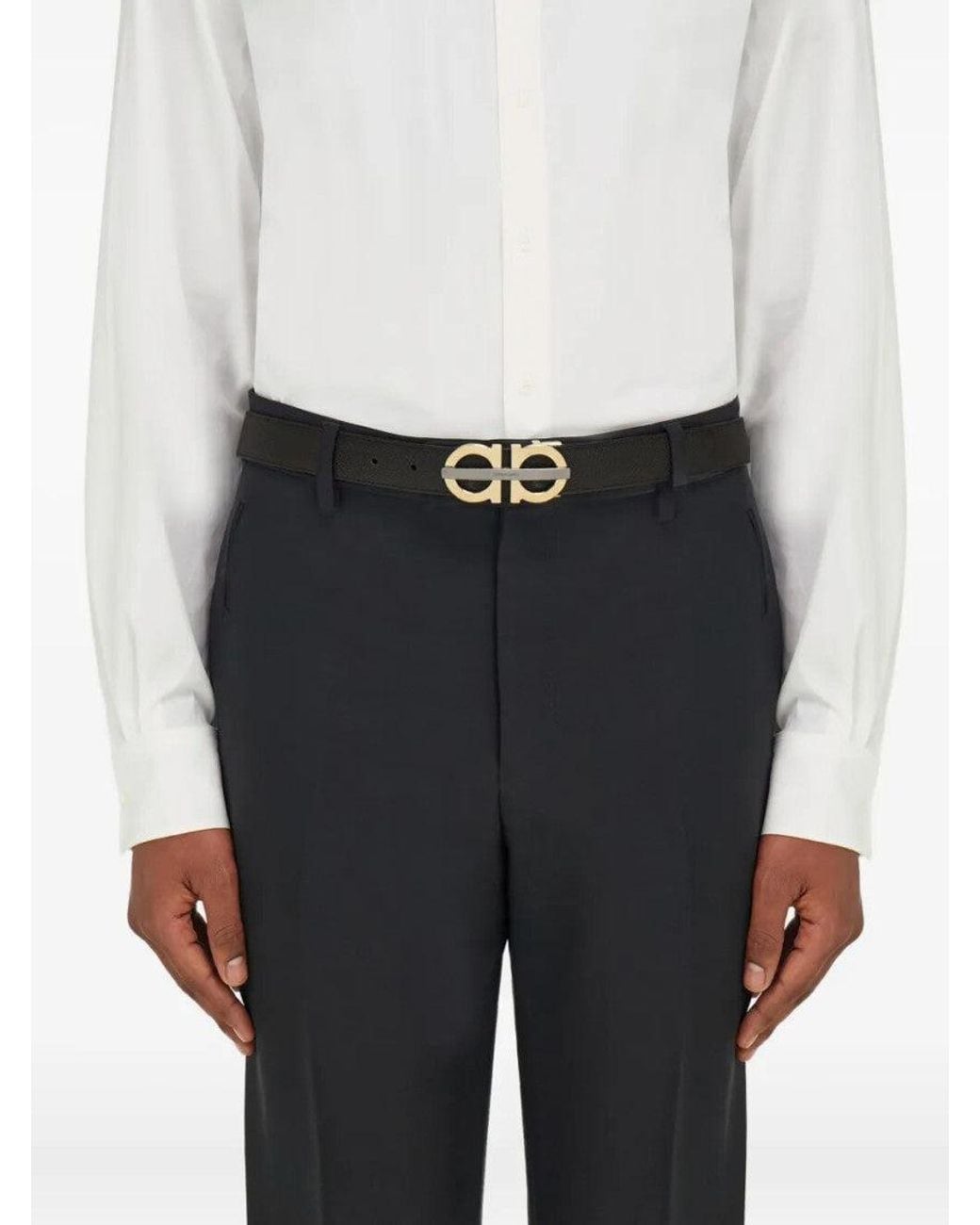 Ferragamo White Logo Buckle Textured Belt for men