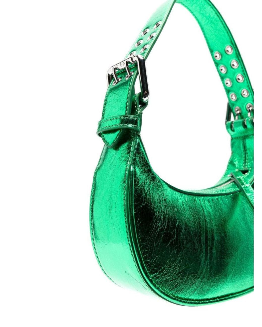 By Far Green Mini Soho Metallic Leather Shoulder Bag